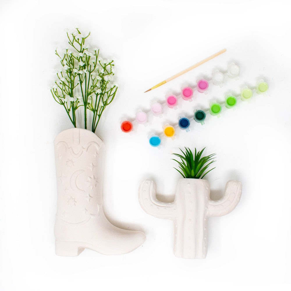 Art 101 Western Flair Ceramic Vase Painting Kit - Cowboy & Cactus Designs