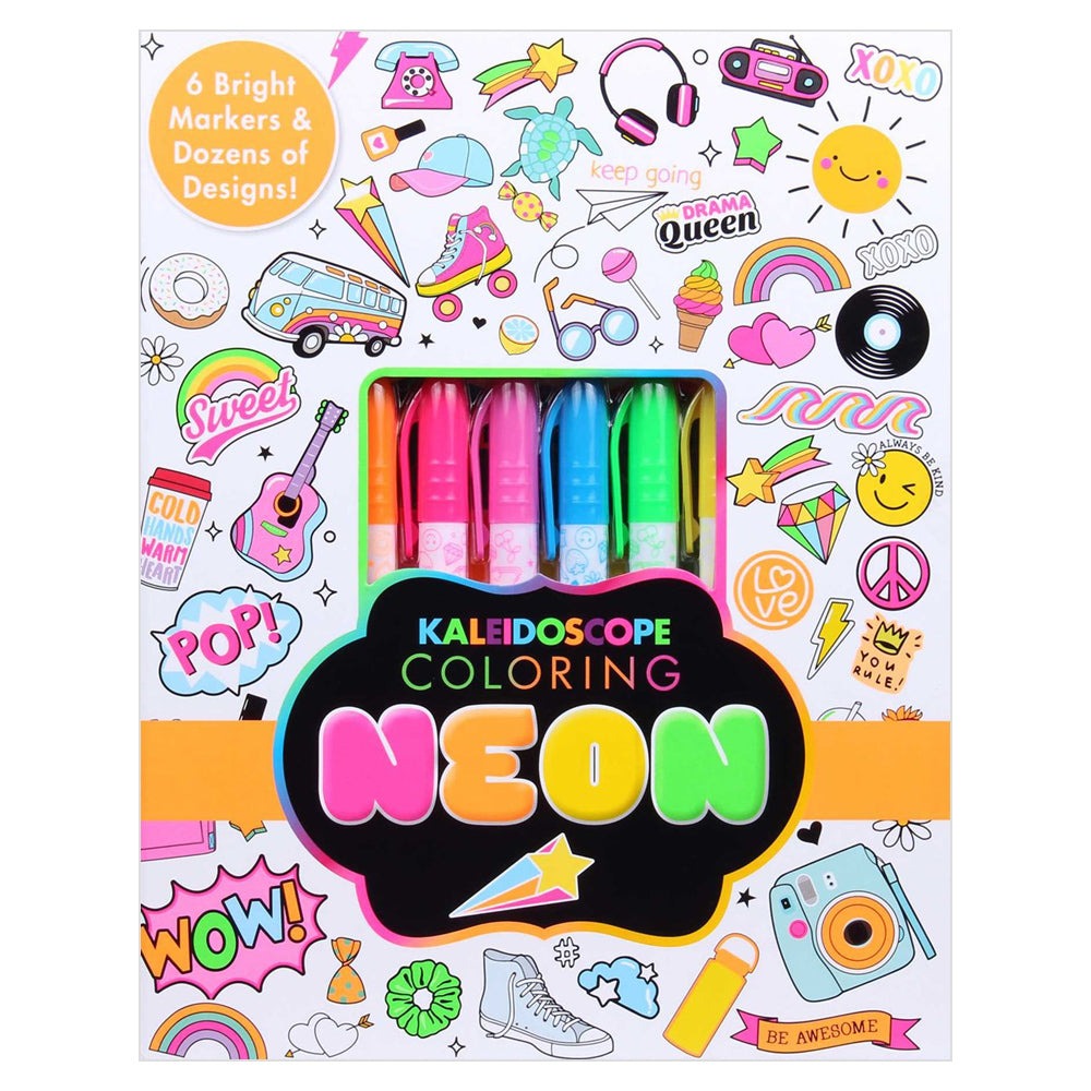 Kaleidoscope Neon Llamas & Cacti Coloring Kit with Markers