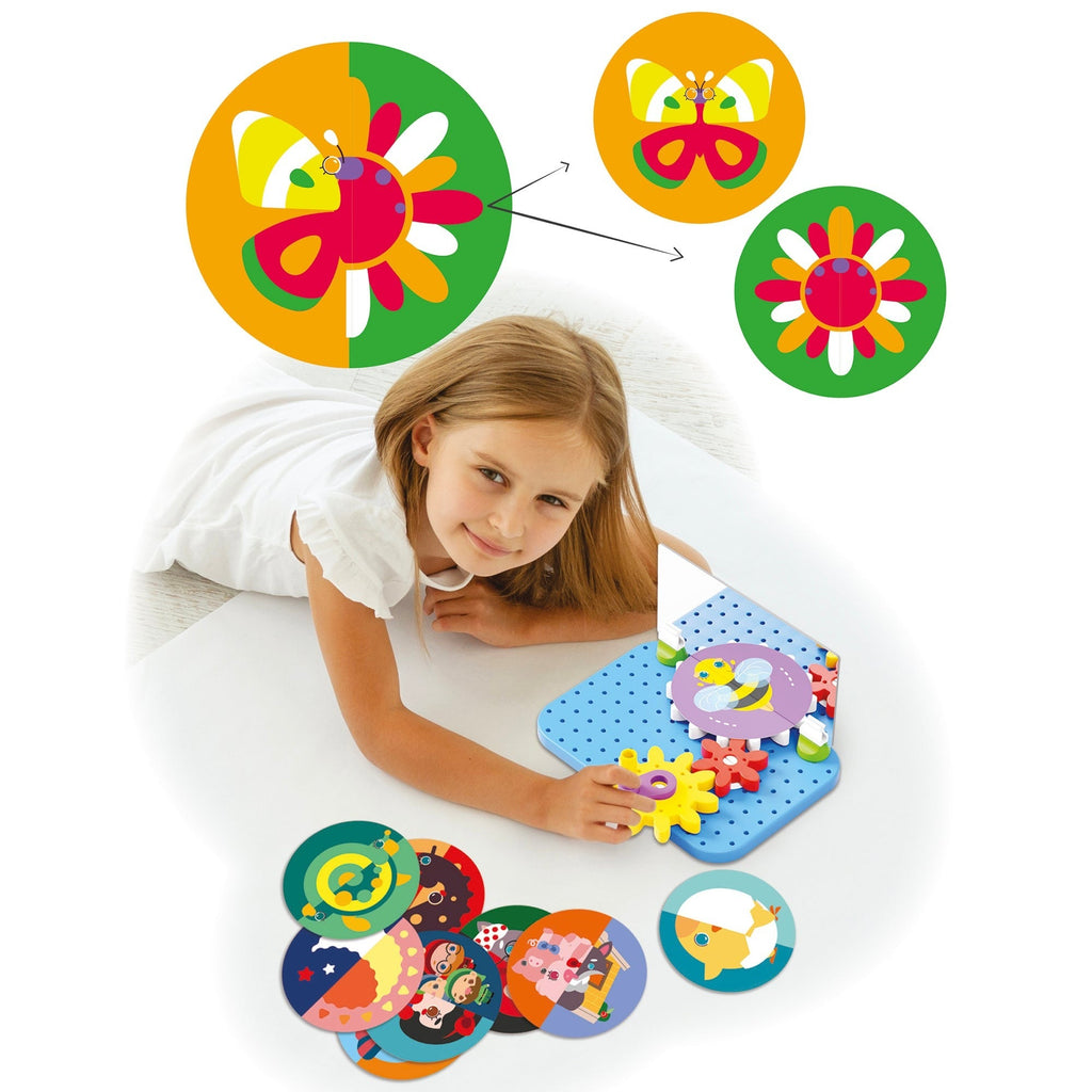 Quercetti Mirrorello - Interactive Gear Assembly Toy - STEM Learning for Kids 4+