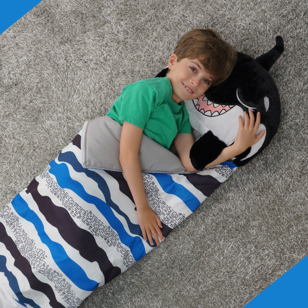 Happy Nappers 54 inch Ozzy The Black Shark 2-in-1 Plush Pillow and Sleepy Sack