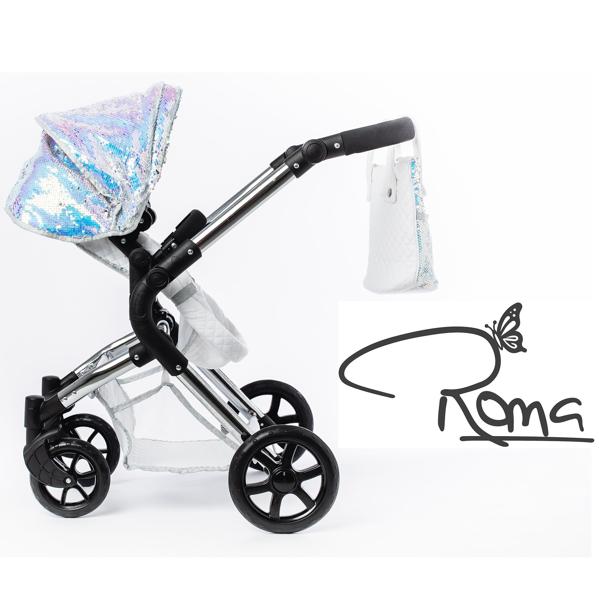 Roma Polly Doll Pram 2-In-1 Convertible Silver Mermaid