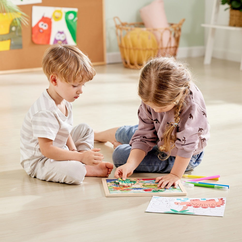 Hape Dino Double-Sided Coloring Jigsaw Puzzle - 24 pc