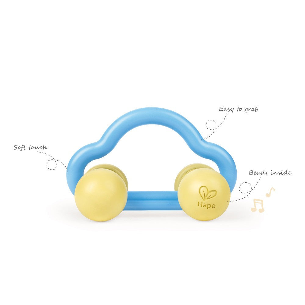 Hape Eco-Friendly Rattle & Roll Toy Car – Blue & Yellow
