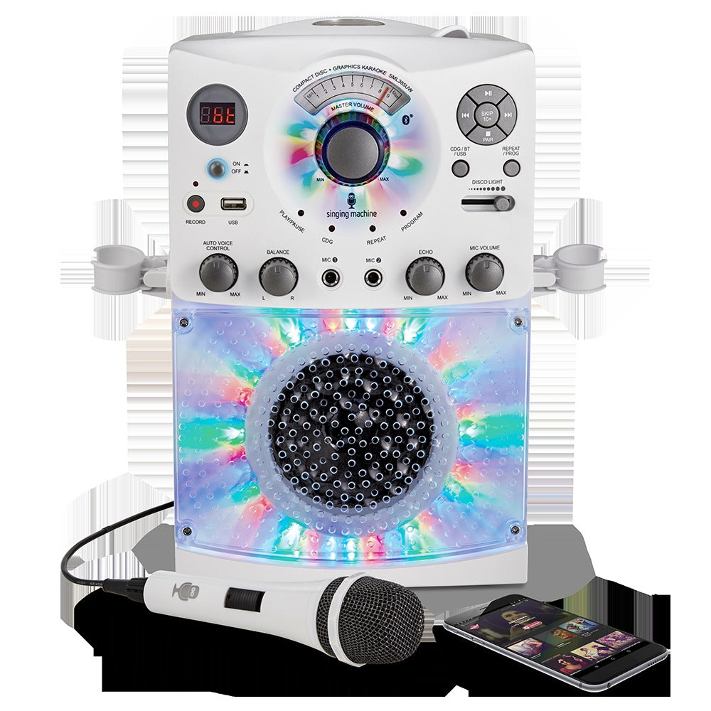 Singing Machine Portable Bluetooth Karaoke Machine with Wired Microphone and LED Disco Lights