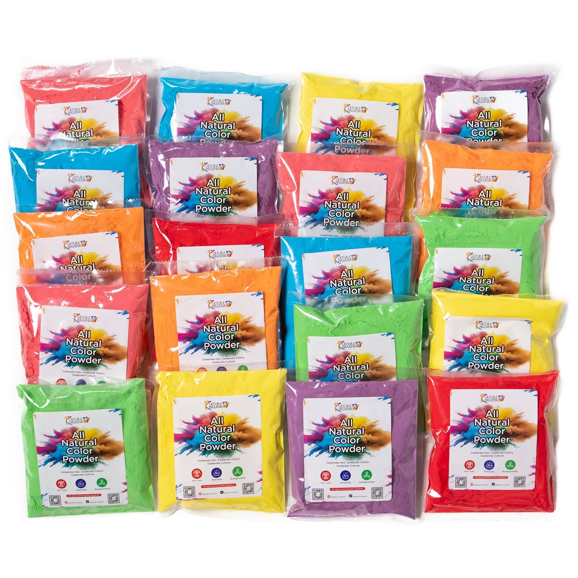 Kulture Khazana Holi Color Powder 20-Pack Festival Celebration Set