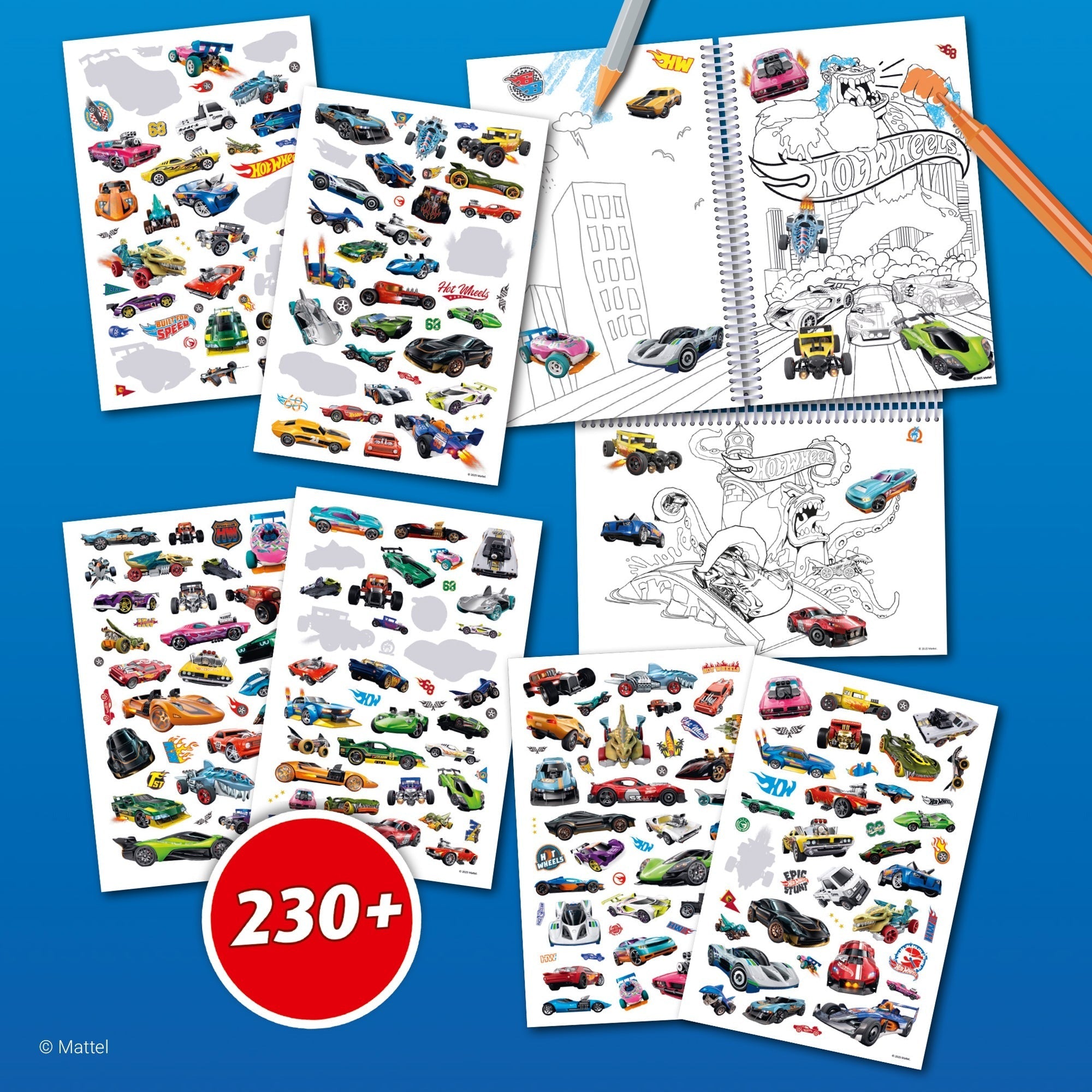 Hot Wheels Sticker & Coloring Book - 230+ Reusable Stickers, 3D Cover