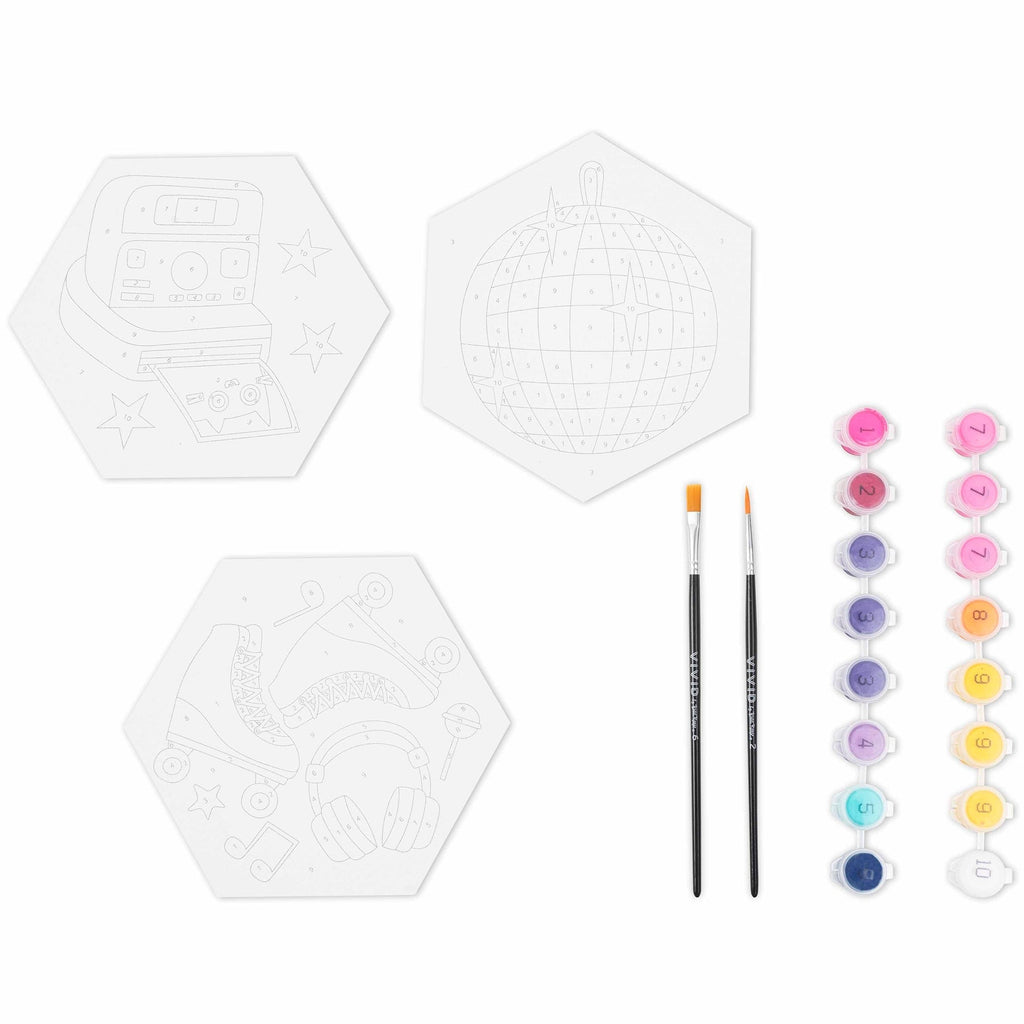 Hexagon Shape Retro 70s Paint By Number 3-Pack Canvas Kit