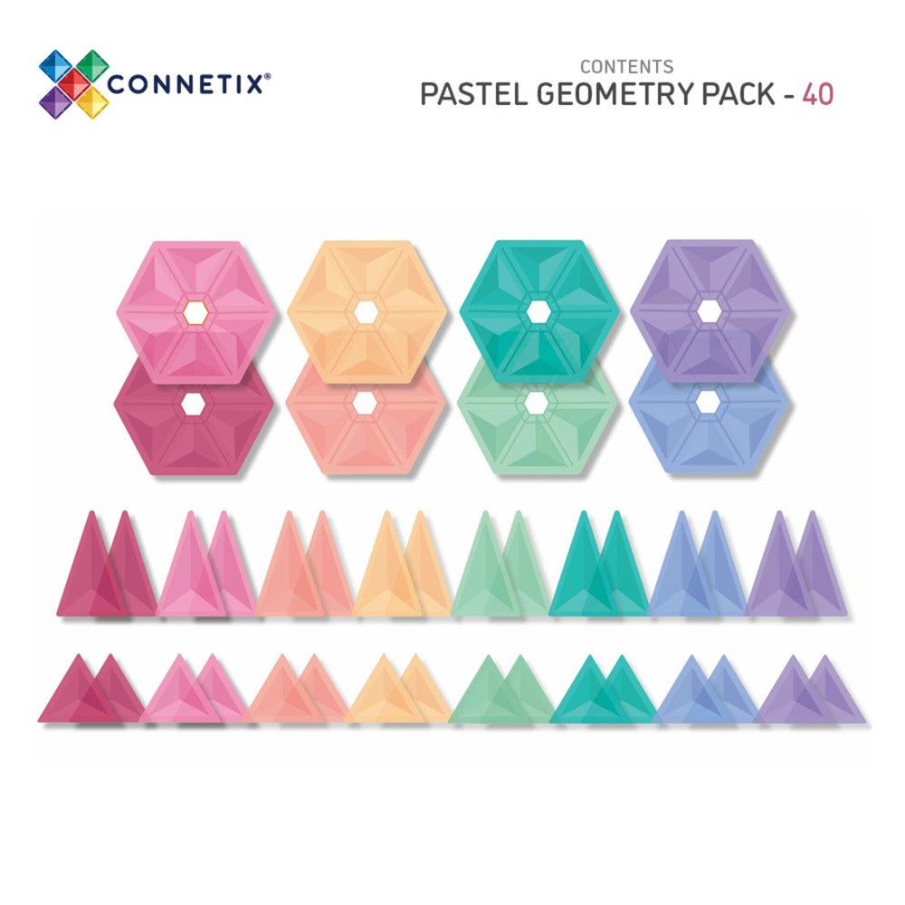 Connetix Pastel Geometry Magnetic Tiles Set - 40 Pieces