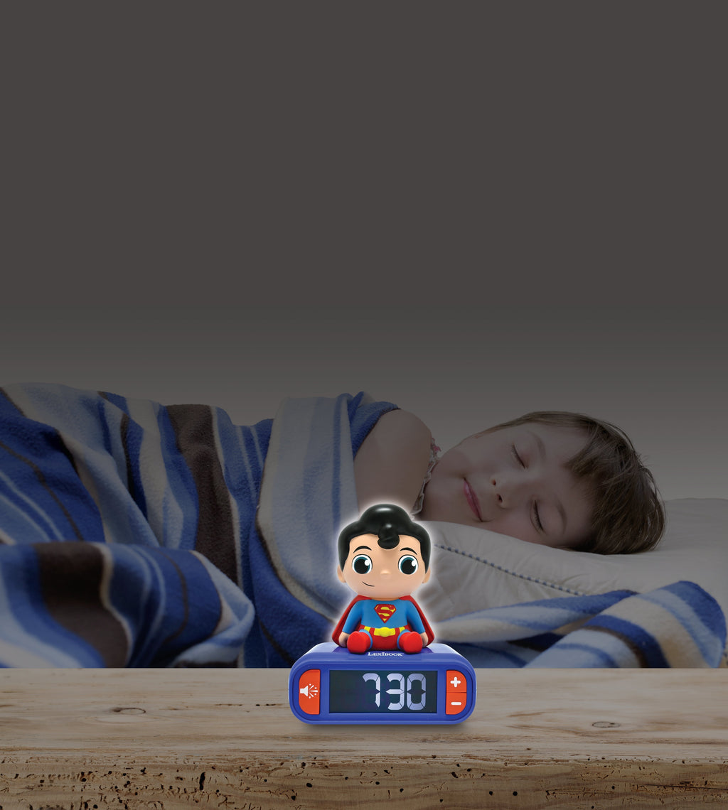 Superman-Themed Night Light and Sound Alarm Clock - Blue