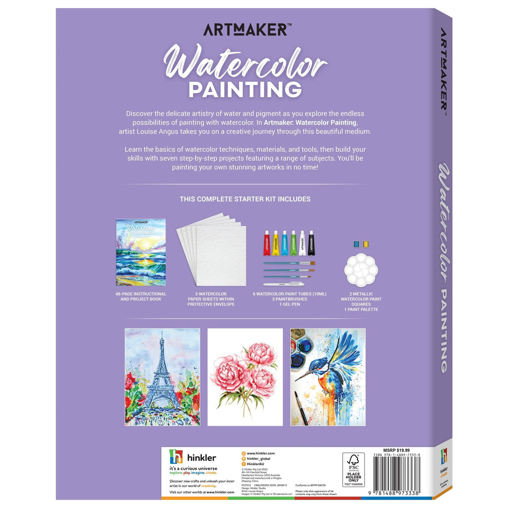 Art Maker Watercolor Painting Kit With 48-Page Book And 6 Paint Tubes