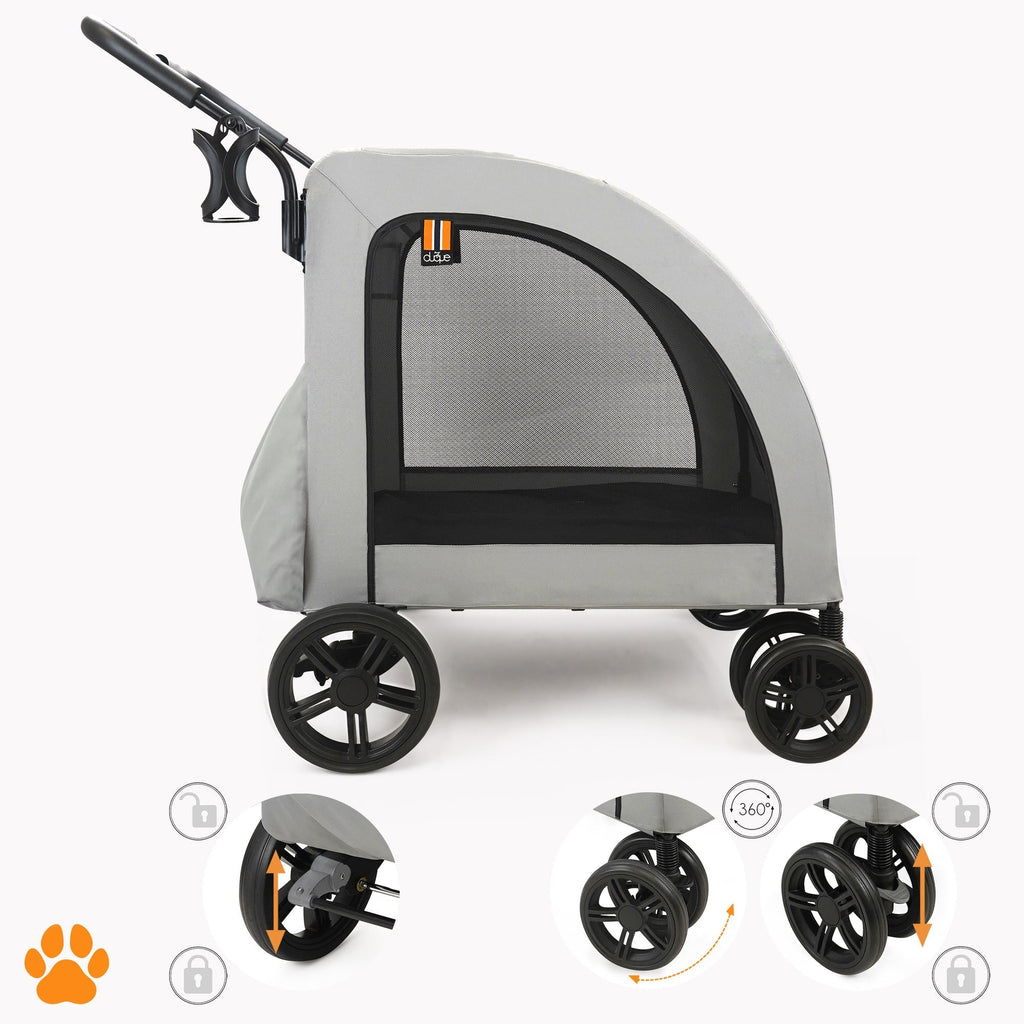 My Duque Chester Pet Stroller With Rain Cover - Dogs Up to 110 lbs, Grey