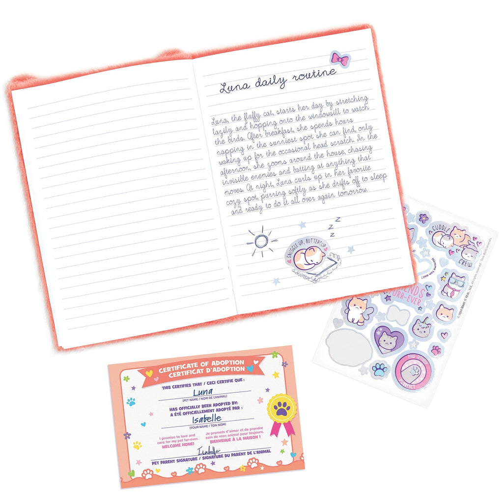 3C4G Happy Tails Plush Cat Adoption Journal - Pink Diary for Girls 6+