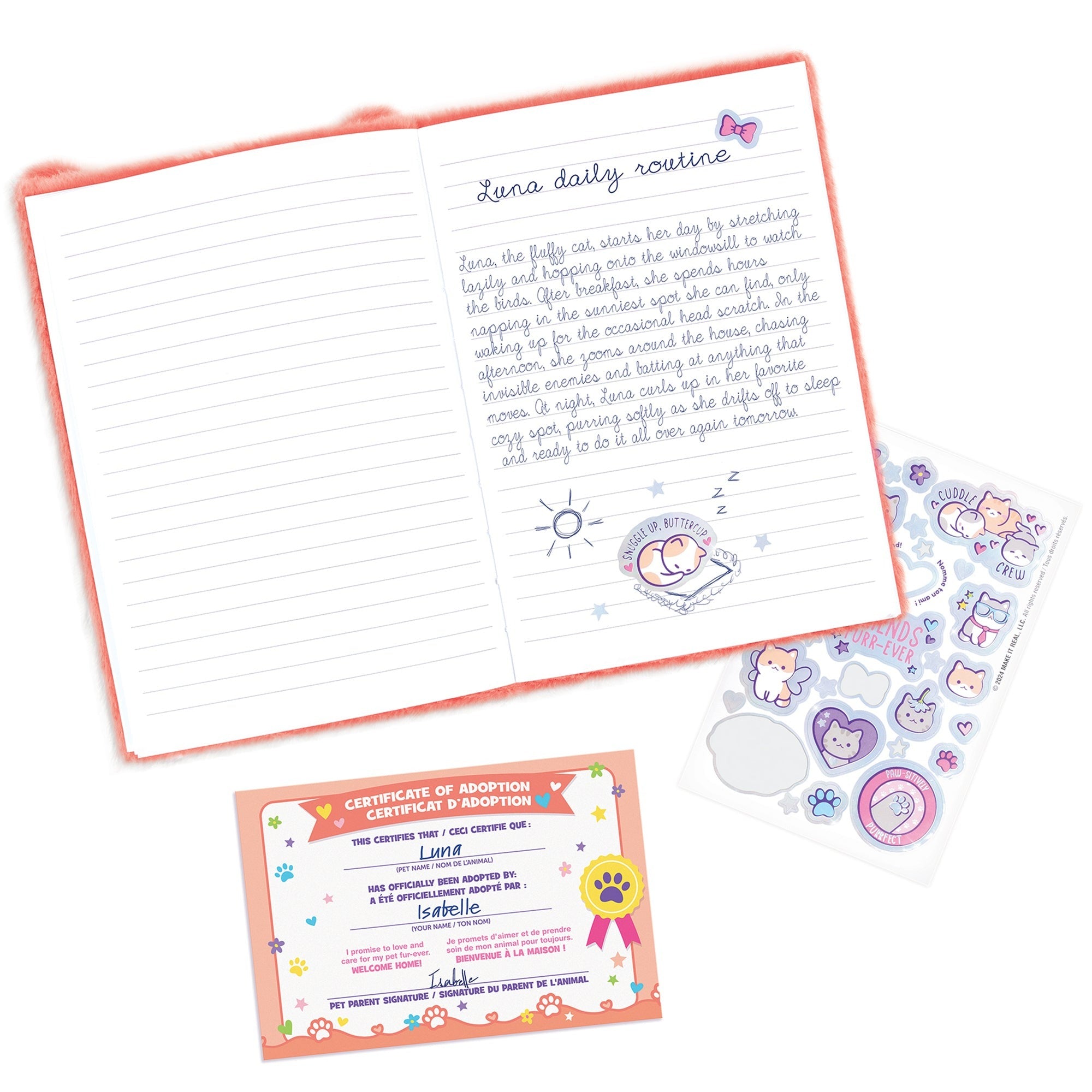 3C4G Happy Tails Plush Cat Adoption Journal - Pink Diary for Girls 6+