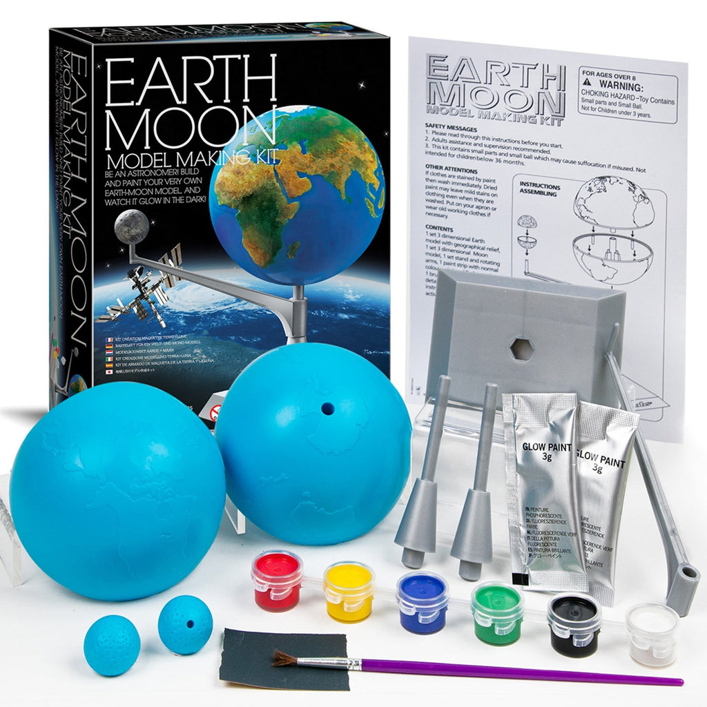 4M KidzLabs Earth-Moon Model Making Kit - DIY Glow-in-the-Dark 3D Planet Model
