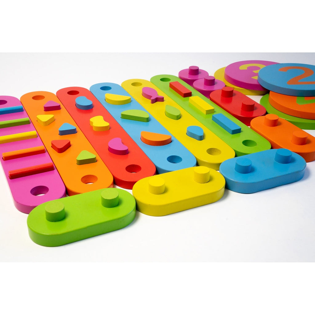 Bintiva Wood Obstacle Course Balance Path with Numbers, 17 Pieces
