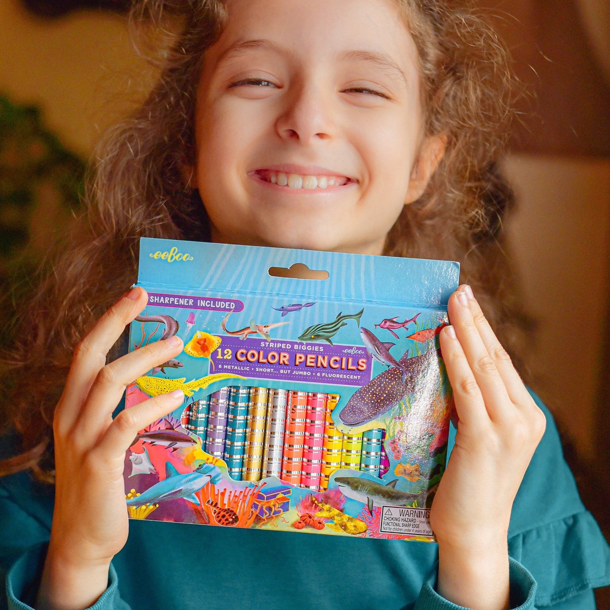 eeBoo Shark Striped Biggies 12-Piece Chunky Color Pencil Set