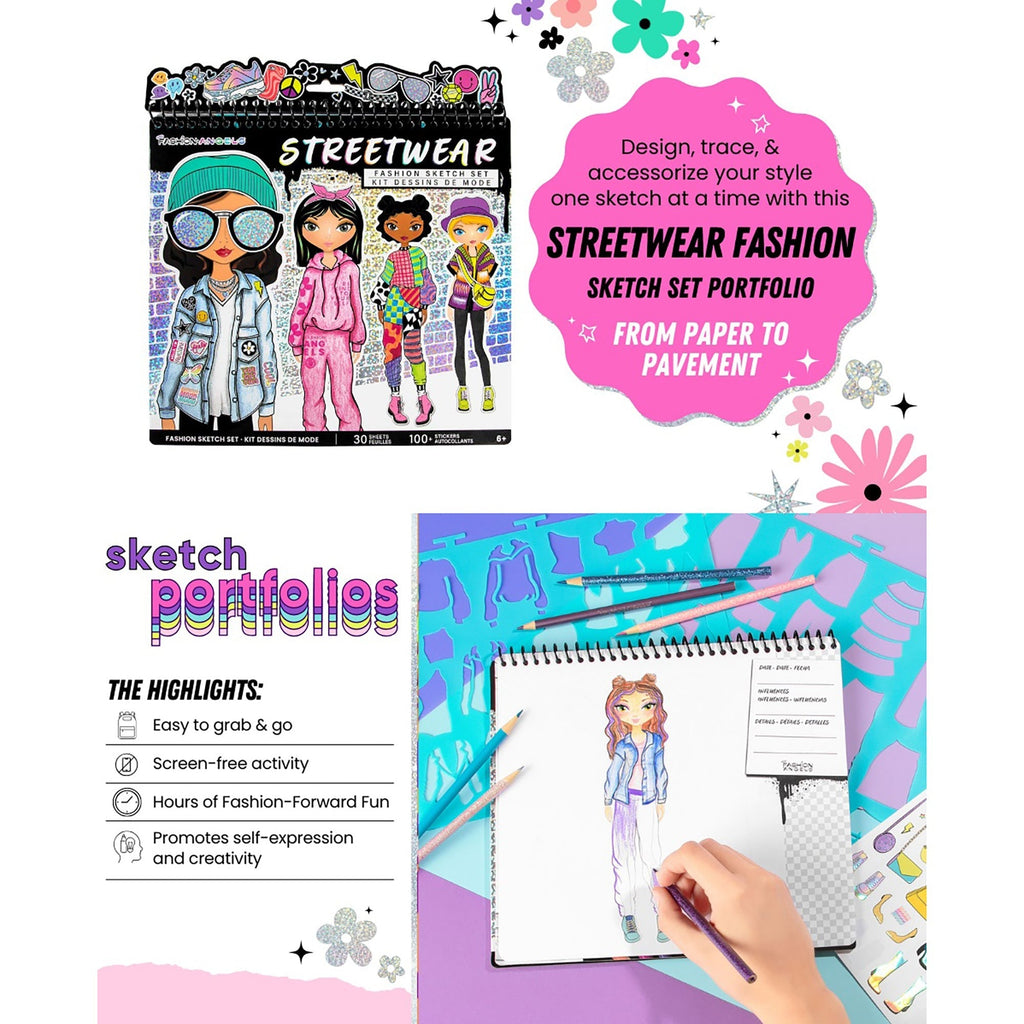 Fashion Angels Streetwear Sketch Portfolio With 30 Sheets And Stencils