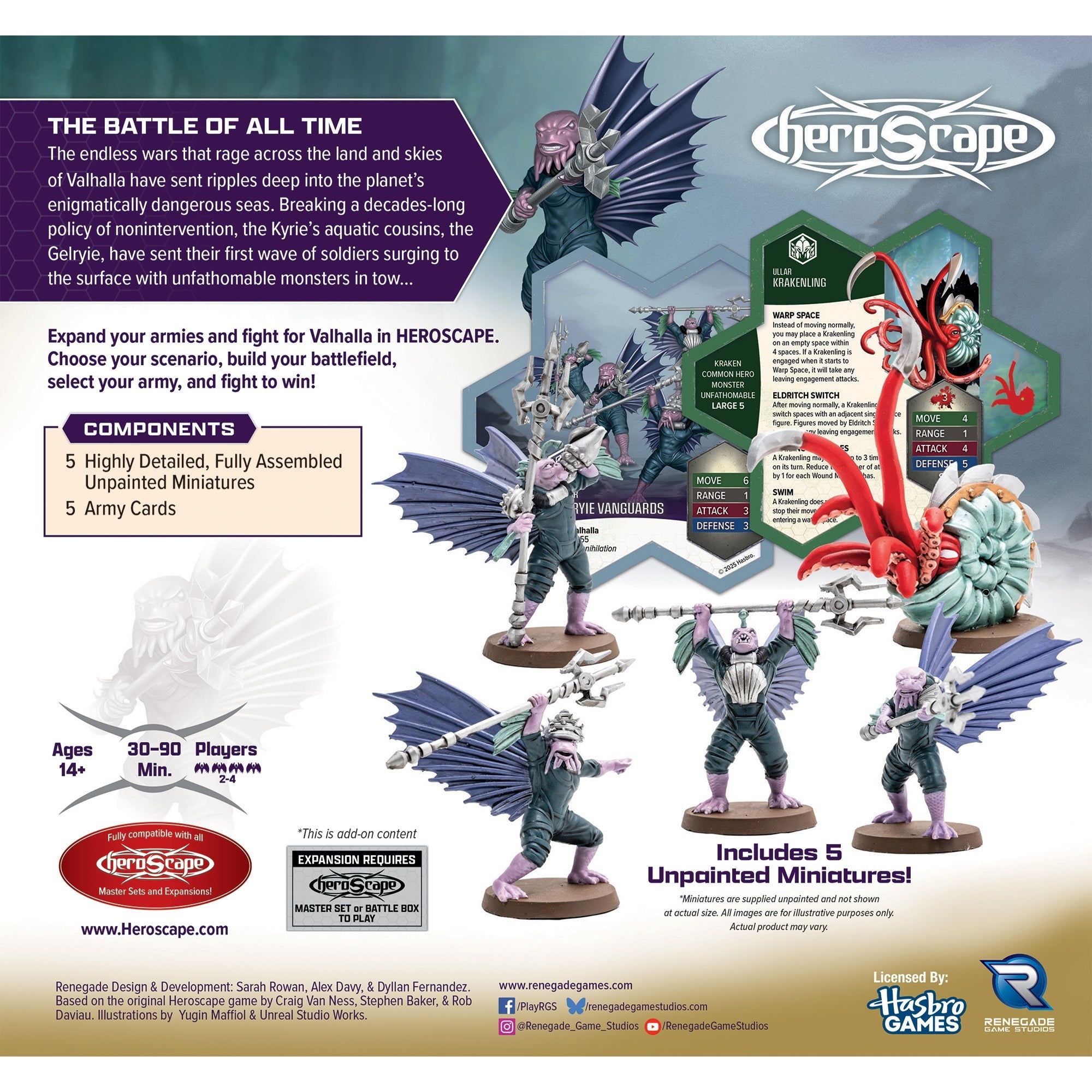 Heroscape Krakenling & Gelyrie Vanguards Army Expansion - 5 Assembled Unpainted Miniatures
