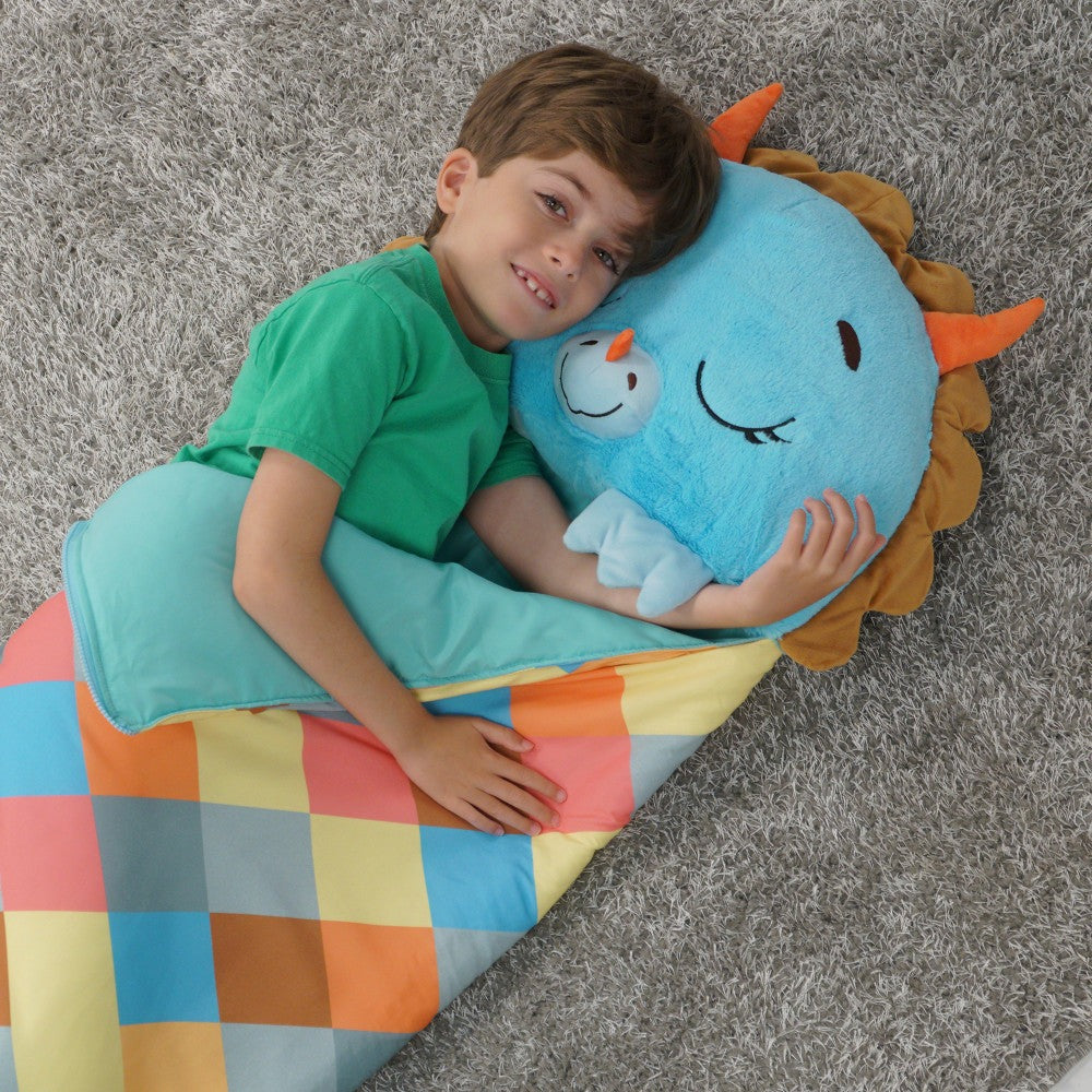 Happy Nappers Blue Triceratops Pillow & Sleepy Sack - 66 inch Large
