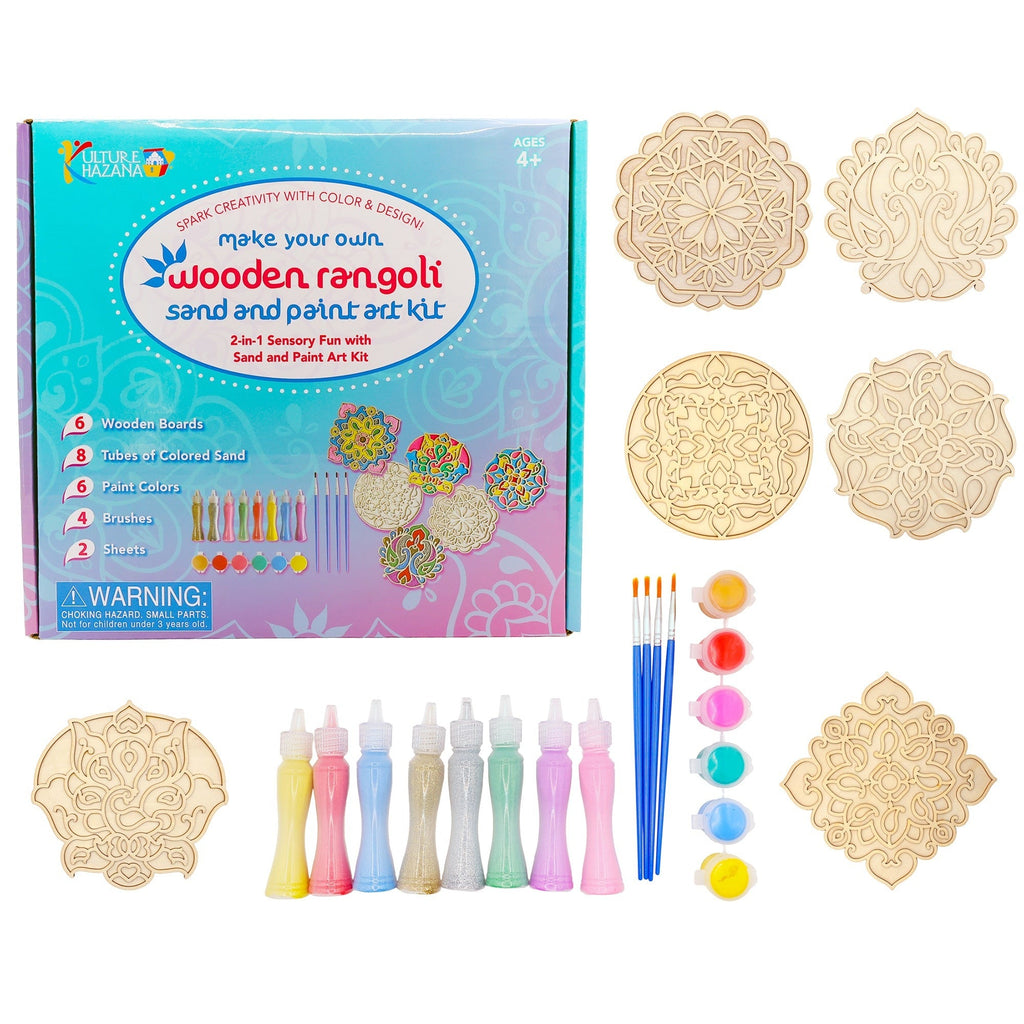 Kulture Khazana Wooden Rangoli 2-In-1 Sand Art & Paint Kit