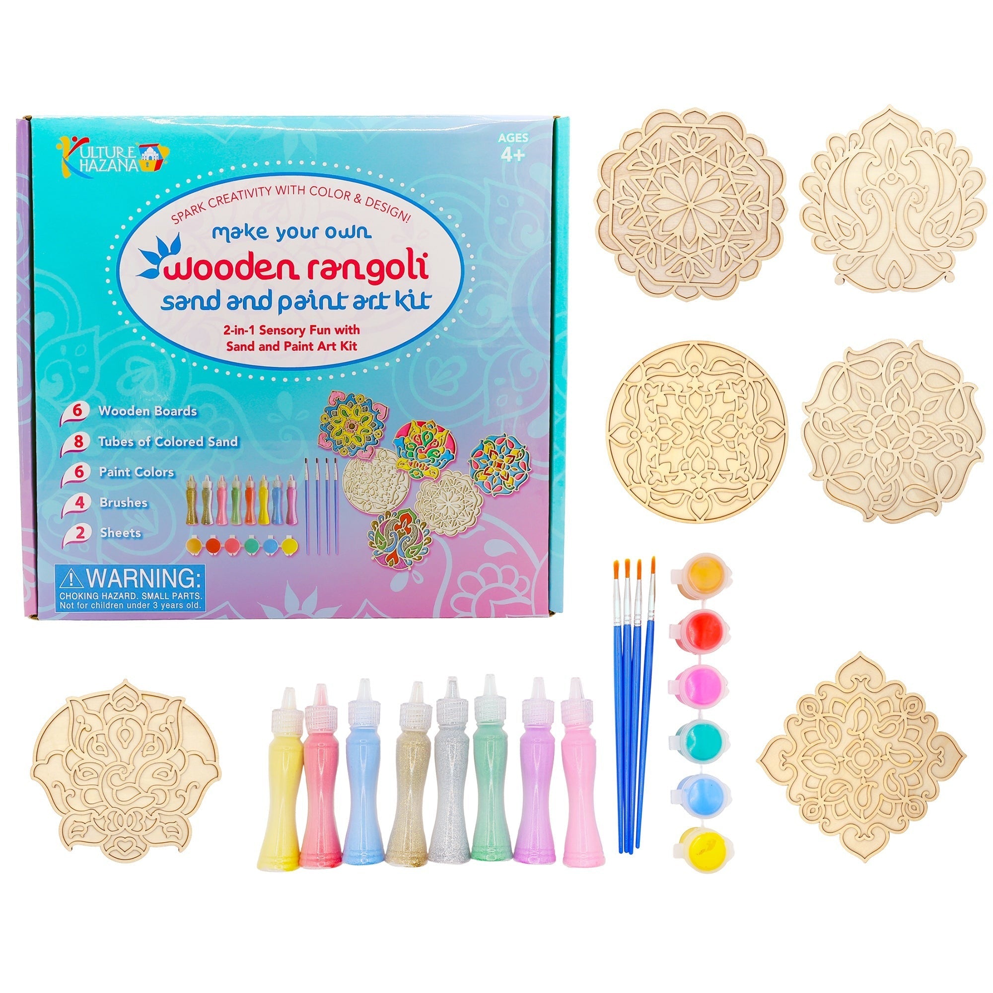 Kulture Khazana Wooden Rangoli 2-In-1 Sand Art & Paint Kit