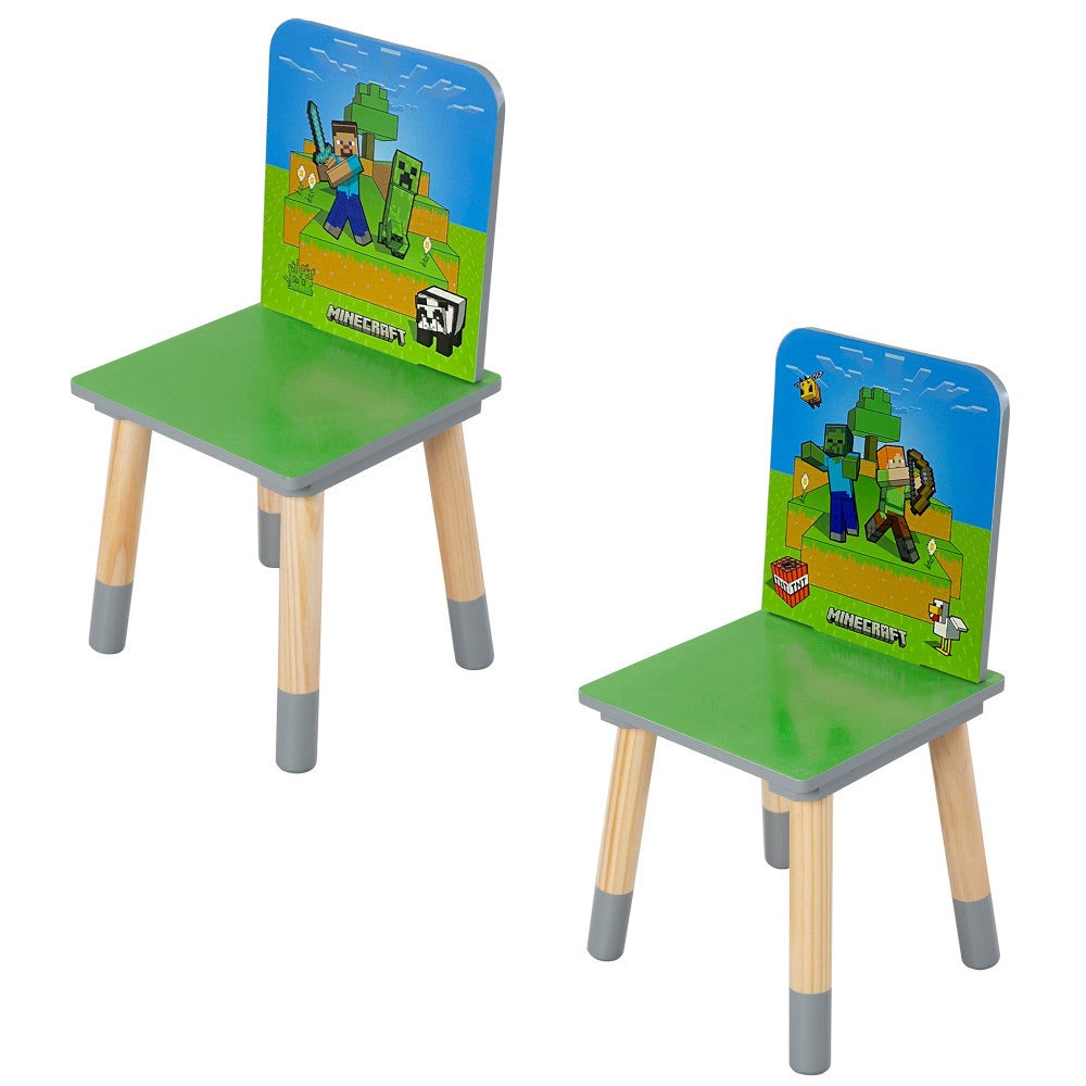 Minecraft Adventure Kids Wooden Table & 2 Chairs Set - Green & Blue
