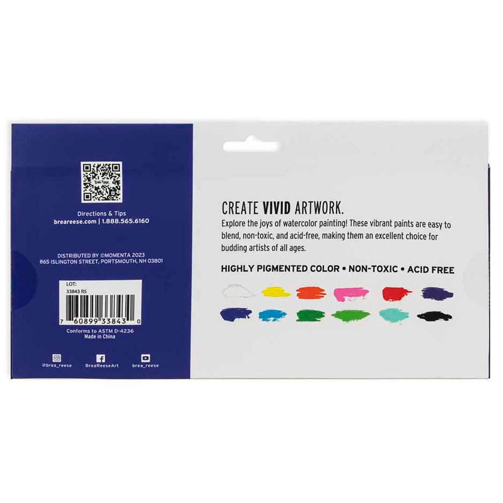 Brea Reese Professional Watercolor Brights Set - 12 Vibrant Color Tubes