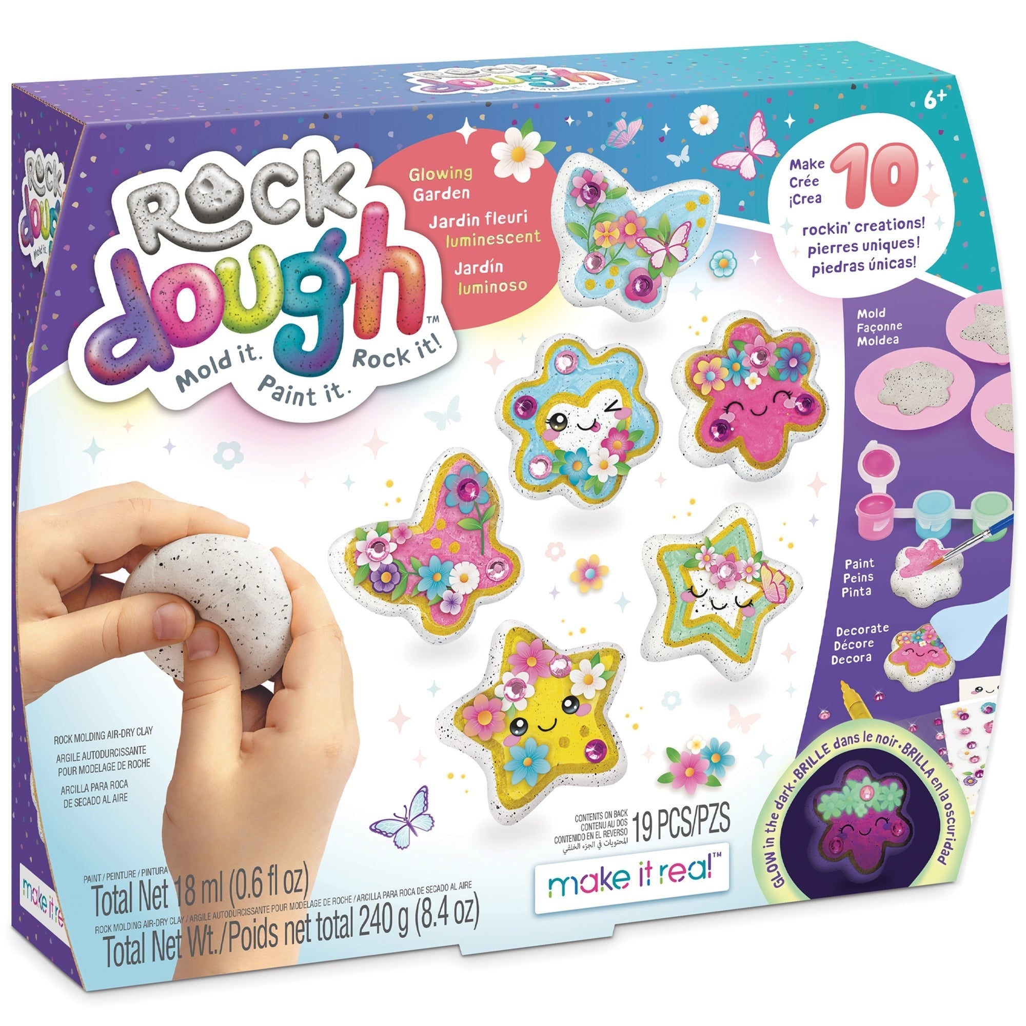 Make It Real Rock Dough Glowing Garden Rock Painting And Molding Craft Kit