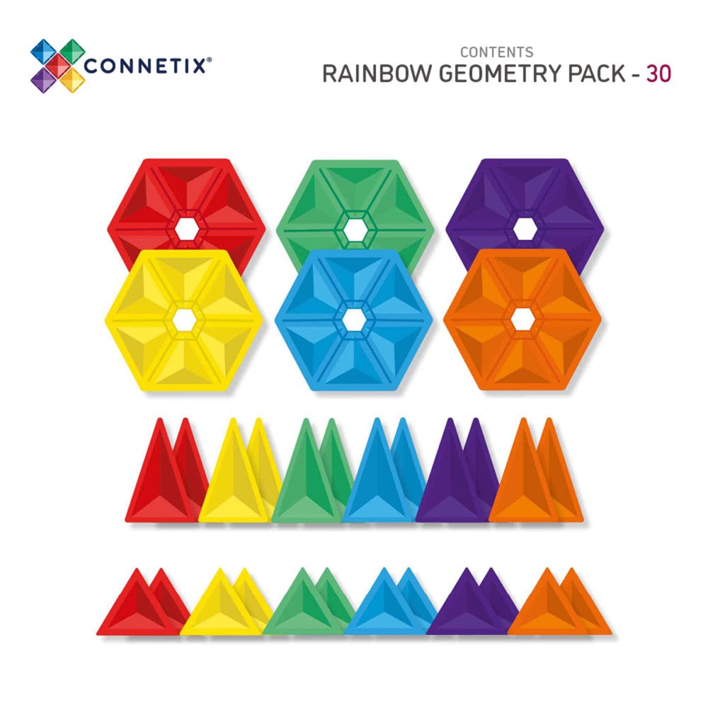 Connetix Rainbow Geometry Magnetic Tiles Set, 30 Pieces