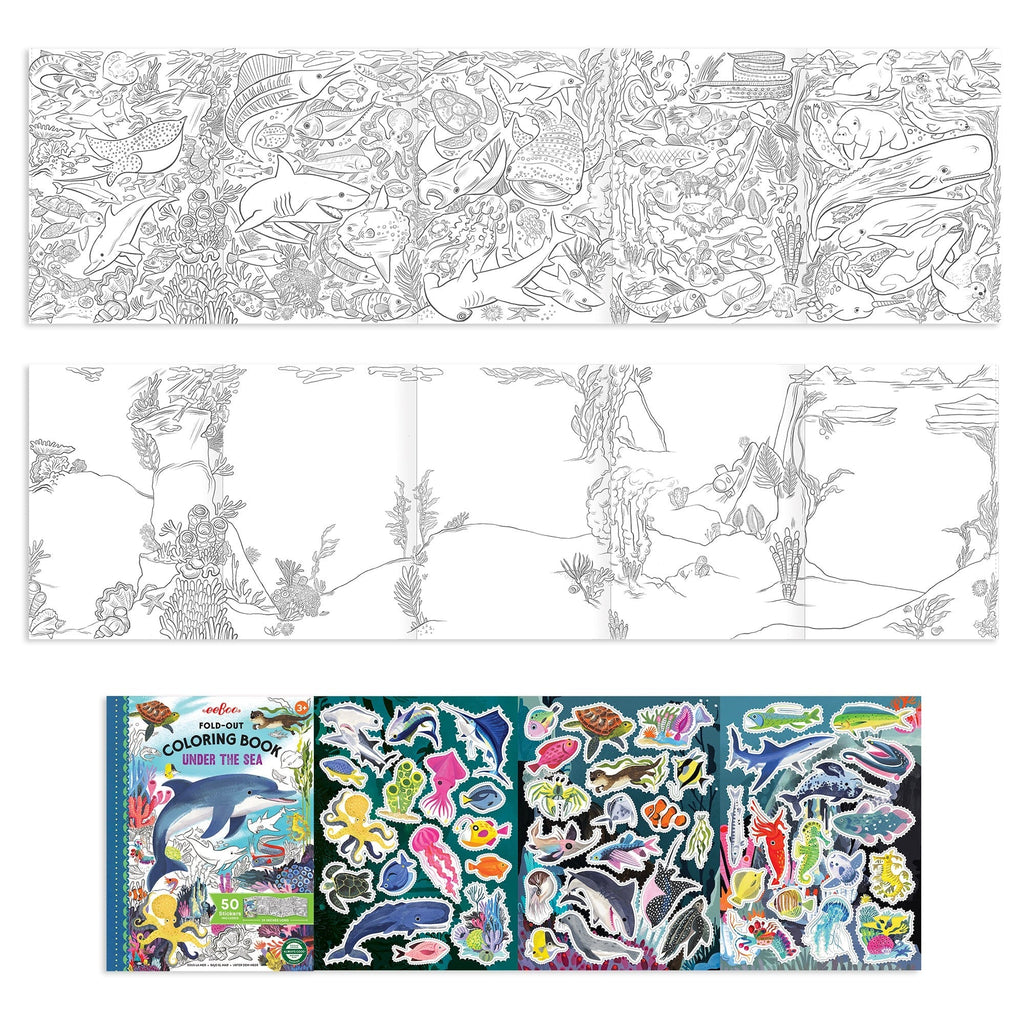 eeBoo Under The Sea Giant Fold-Out Coloring Book with 50 Stickers