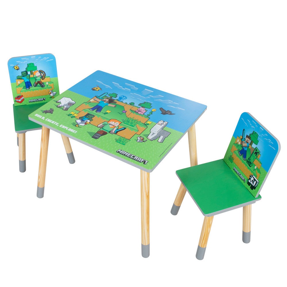 Minecraft Adventure Kids Wooden Table & 2 Chairs Set - Green & Blue