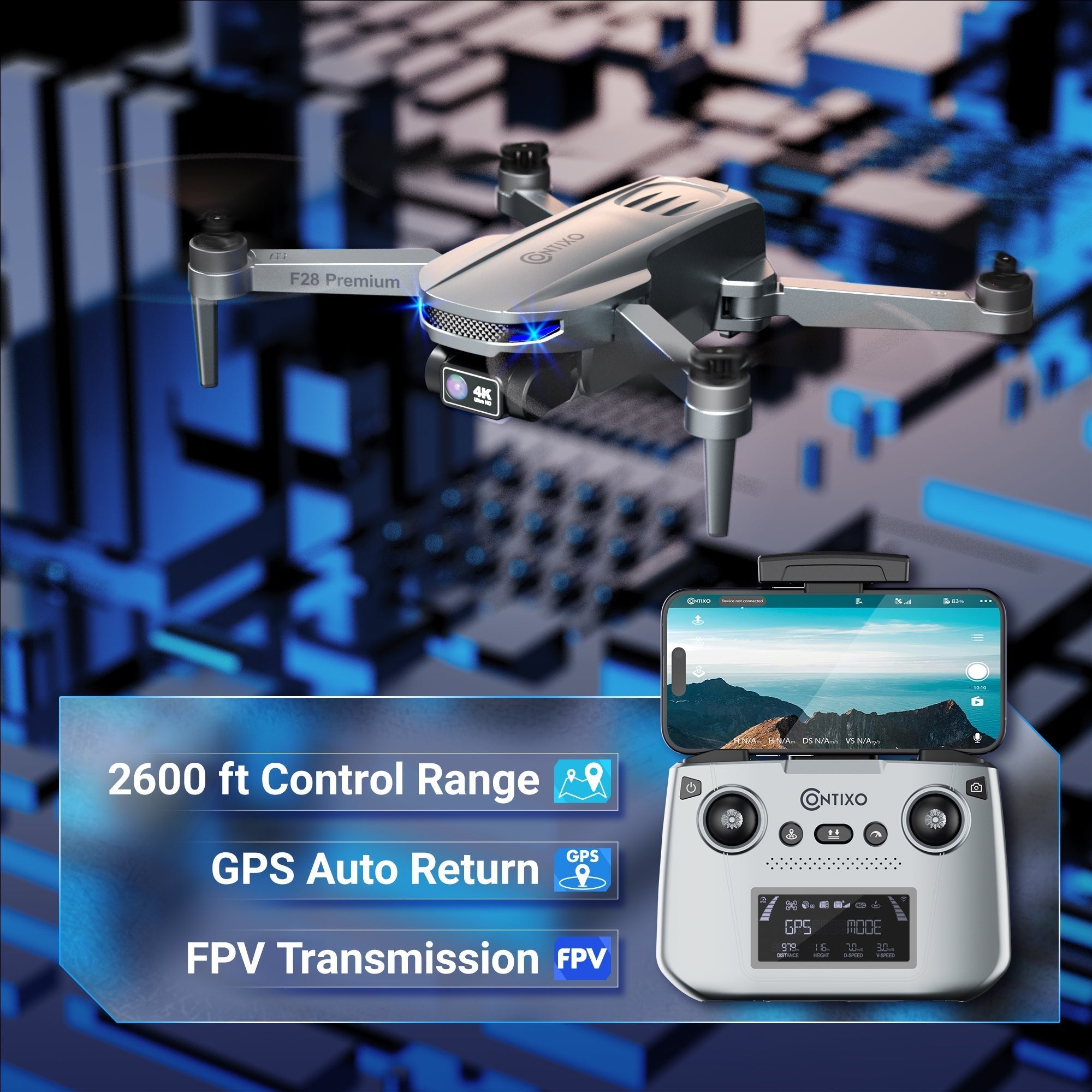 Contixo F28-Premium GPS 4K Gimbal Camera Drone With Carrying Case