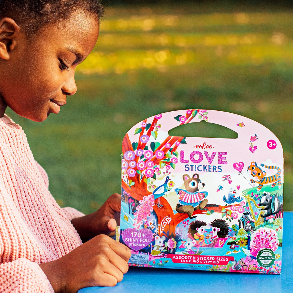 eeBoo Love Stickers Valentine's Day 170+ Shiny Rainbow Foil Animal Nature Heart Themed 12-Page Book