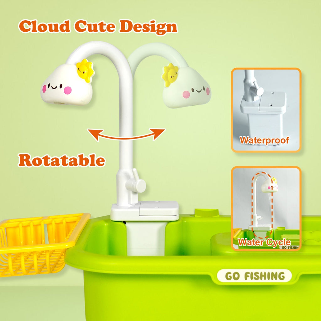 Easy Playhouse Splash & Cook 4-In-1 Play Sink with Running Water Faucet