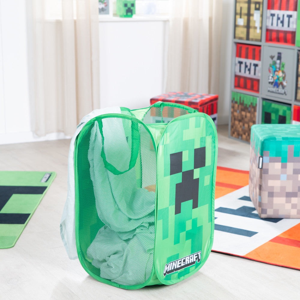 Minecraft Creeper Pop-Up Laundry Basket - Pixel Green Cube Design