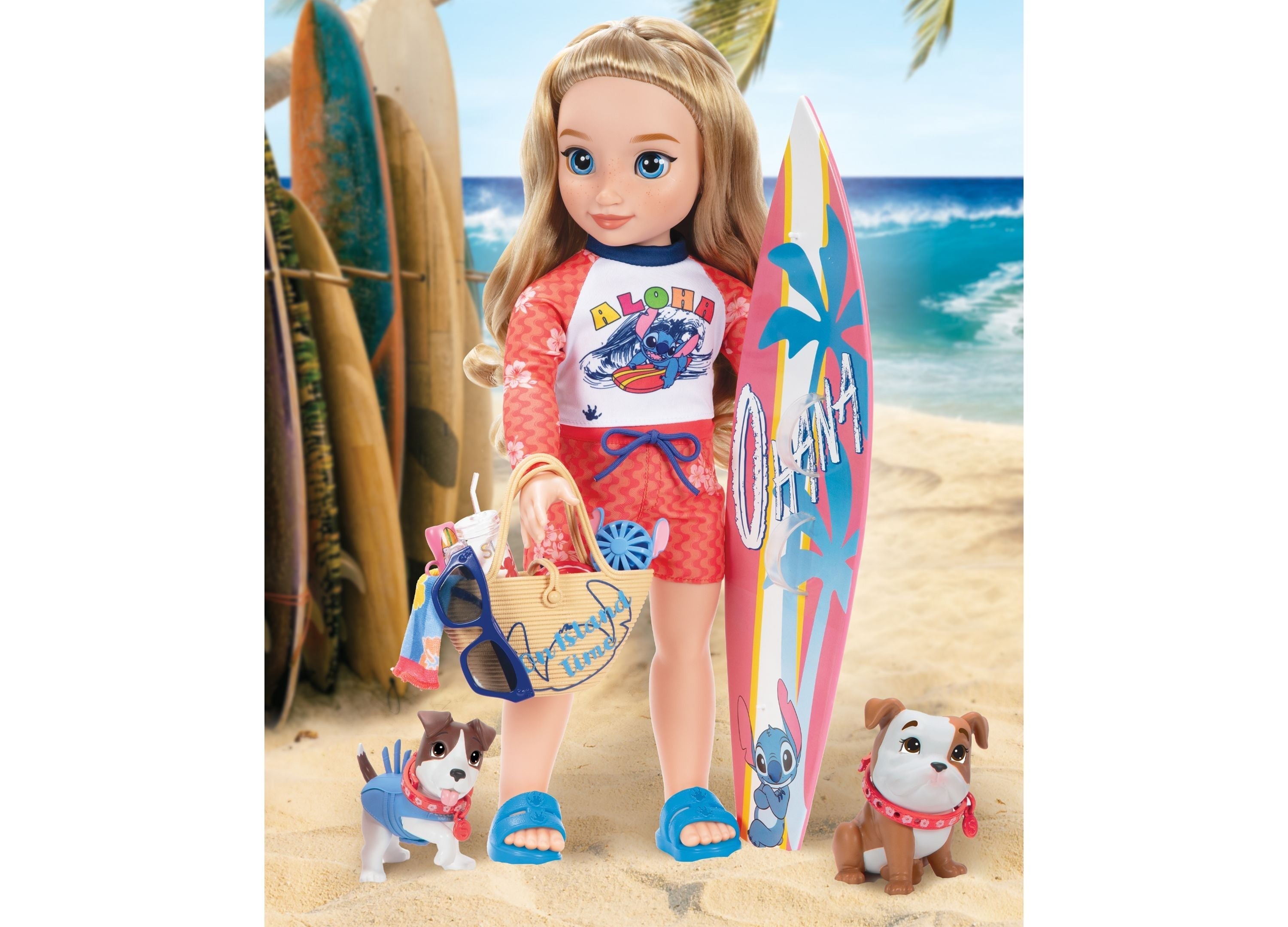 Disney ILY 18-Inch Lilo & Stitch Beach Fashion Doll With Surfboard And Puppies