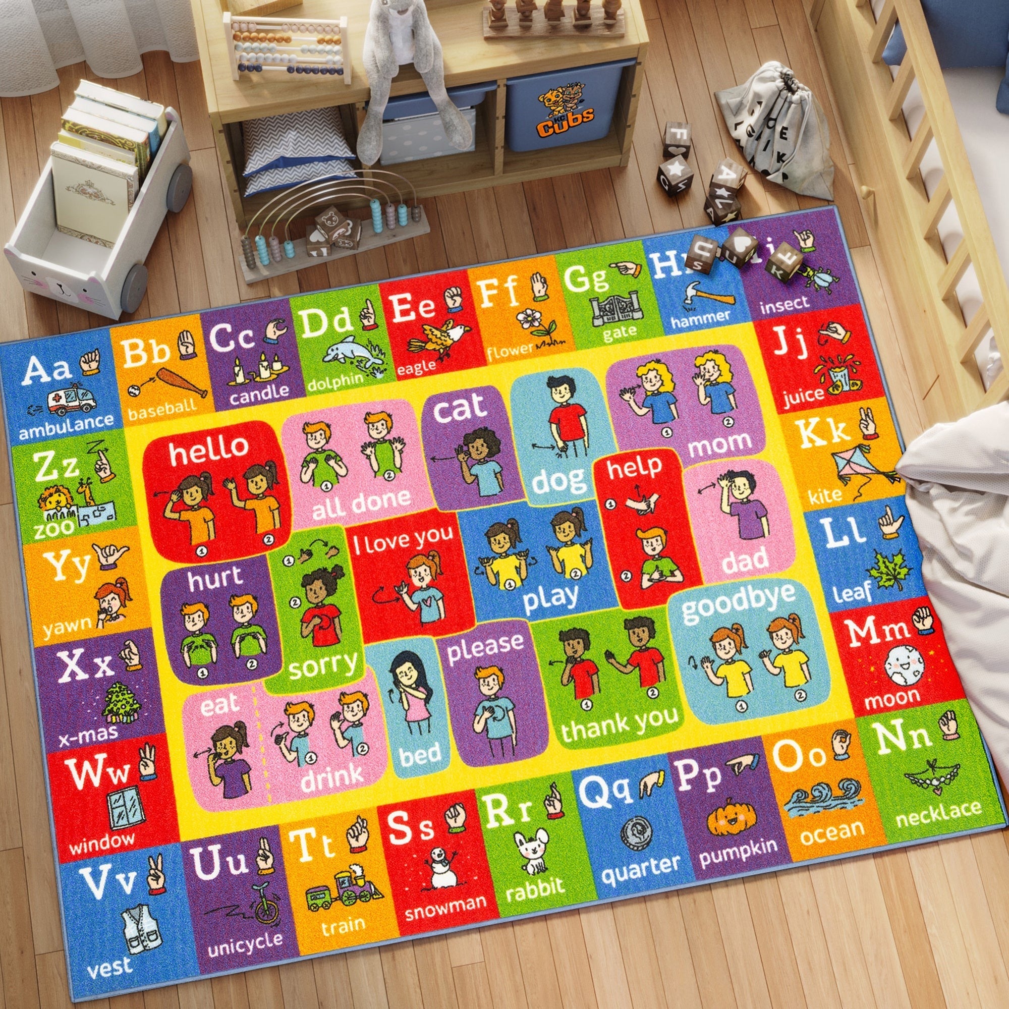 KC Cubs ABC Alphabet ASL Sign Language Educational Rug 3x5 Foot Playmat