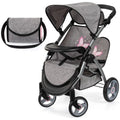 Bayer Design Twin Star Doll Stroller, Adjustable Handle, Grey & Pink Butterfly, Ages 3+
