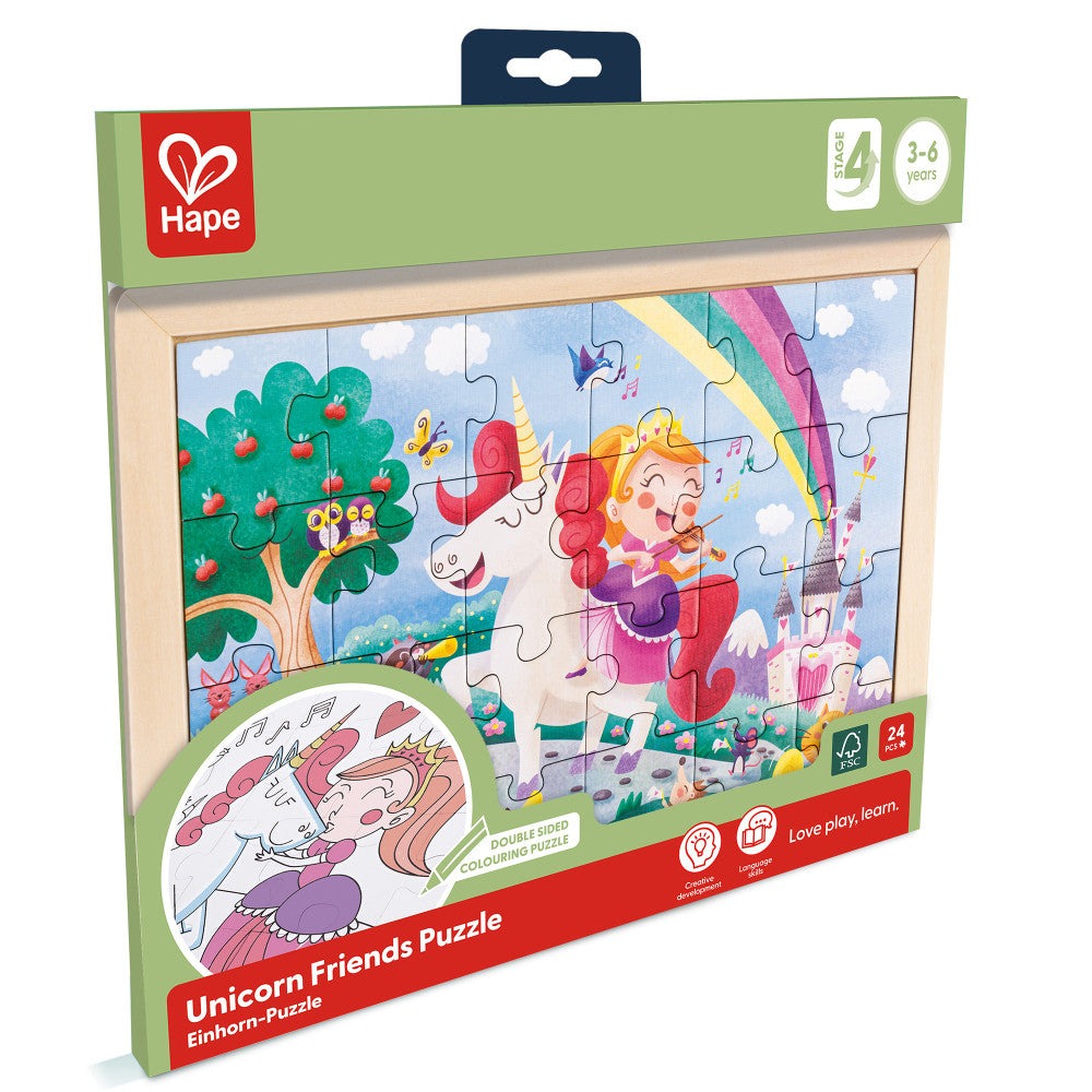 Hape Unicorn Friends 24pc Double-Sided Coloring Puzzle