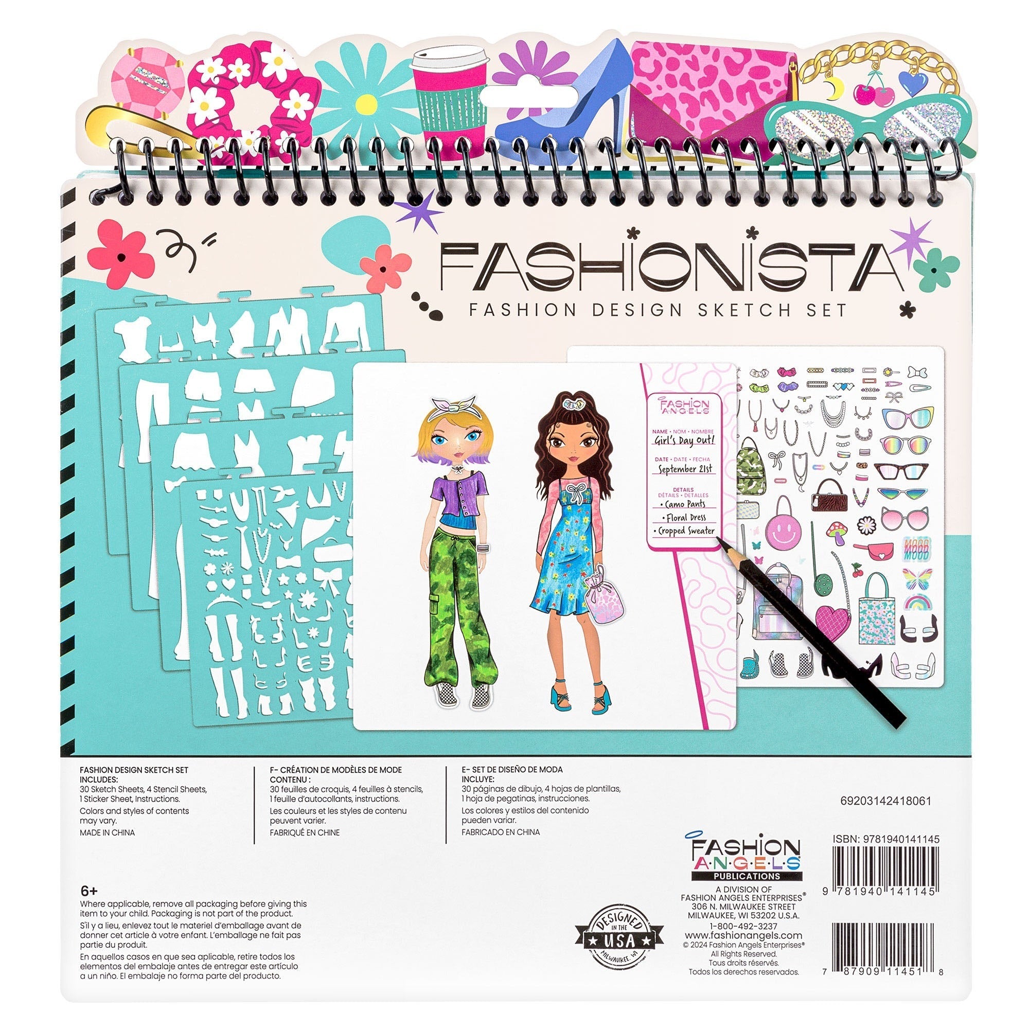 Creative Kids Fashionista Sketch Portfolio Set with Stencils, Stickers, and Markers