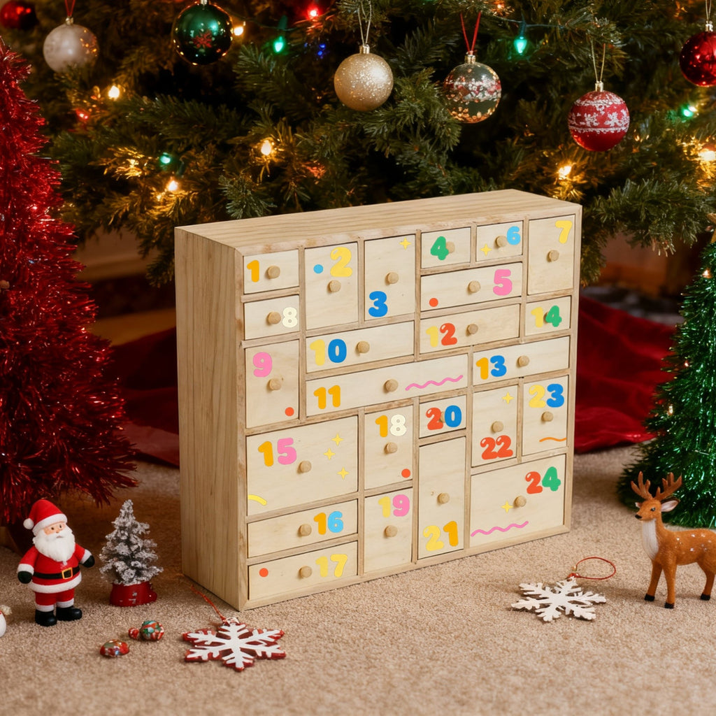 DIY Wooden Advent Calendar With 24 Drawers And Paint Set
