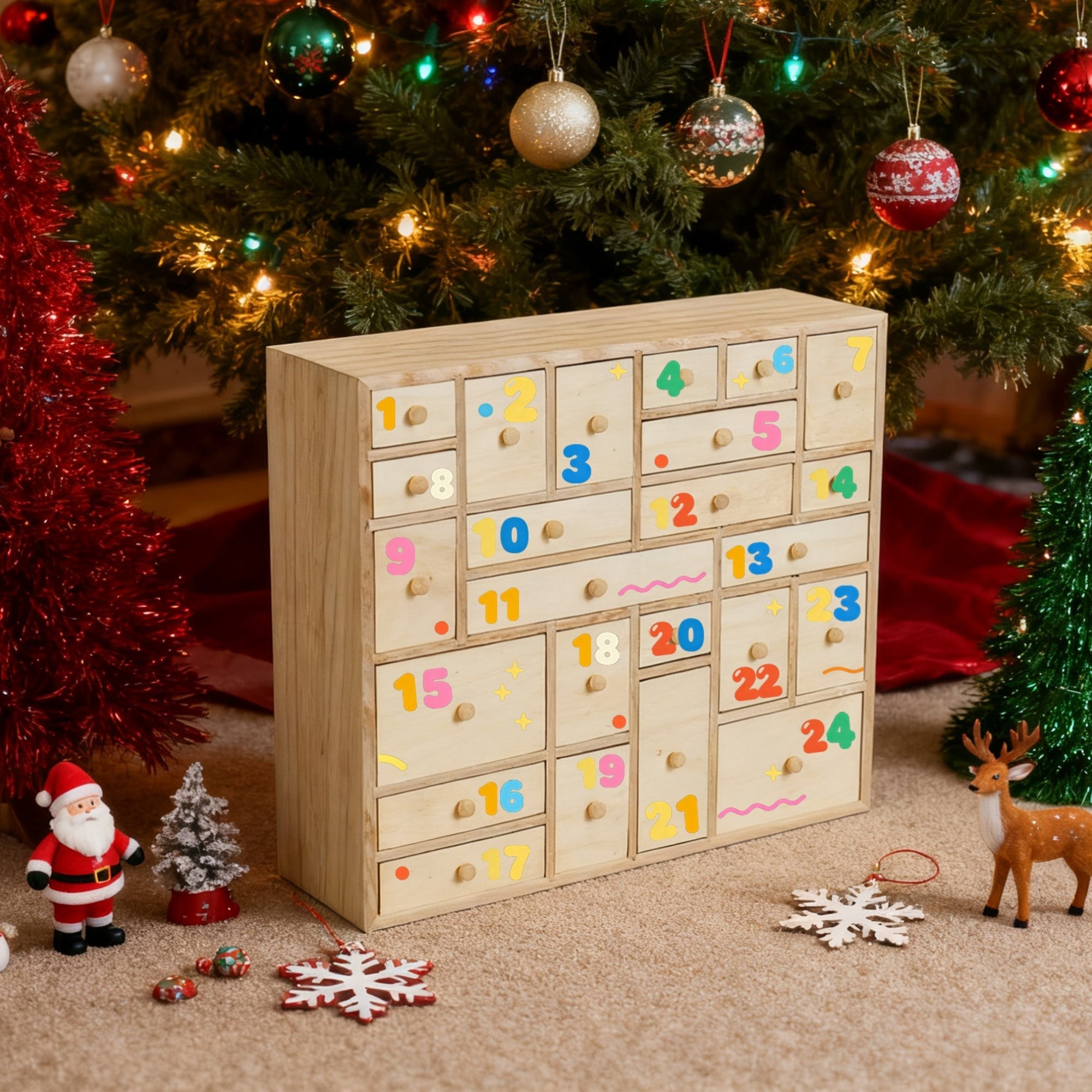 DIY Wooden Advent Calendar With 24 Drawers And Paint Set