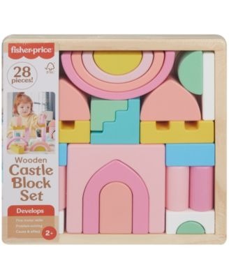 Fisher Price FSC-Certified Wooden Castle Block Set, 28 Pieces for Toddlers