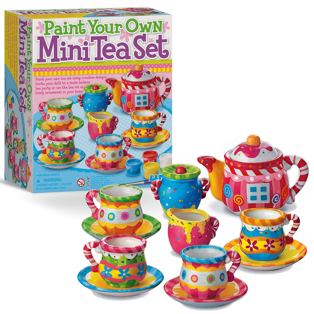 KidzMaker Paint Your Own Mini Tea Set 13-Piece Porcelain Craft Kit