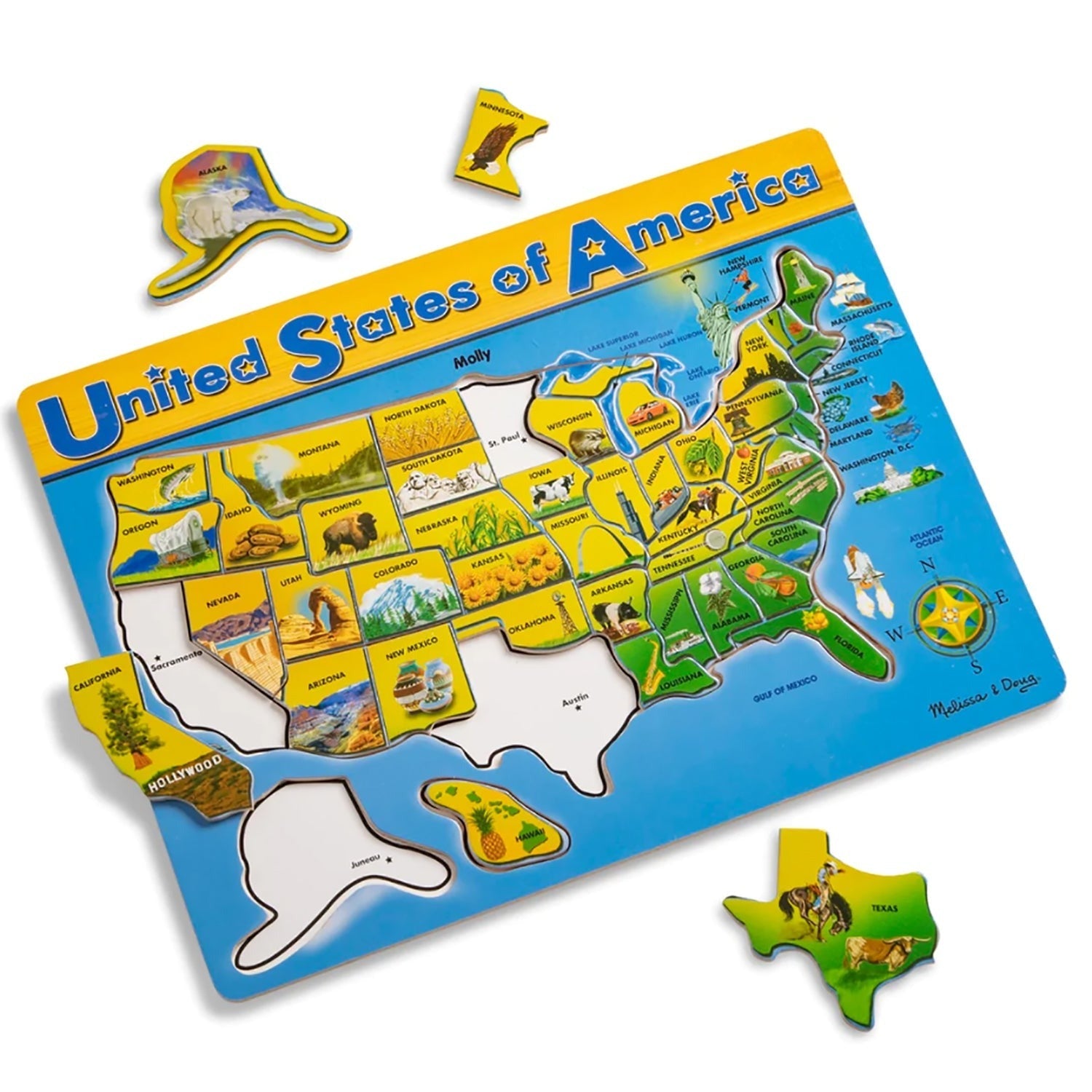 Melissa & Doug U.S.A. Map Wooden Puzzle - 45 Pieces - Interactive Geography Learning