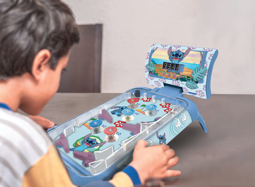 Stitch electronic table pinball with a great design, sounds, lights and digital scoring to play alone or challenge your friends.