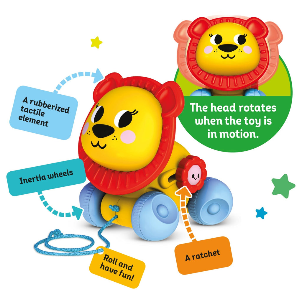 Kids Hits Push & Pull Lion With Inertia Wheels And Rotating Head