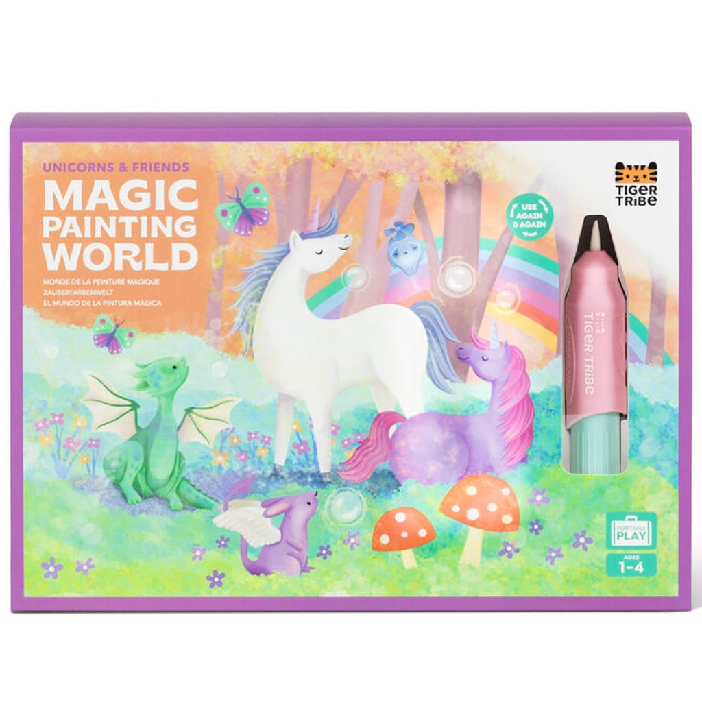 Tiger Tribe Magic Water Painting World Unicorn 4 Reusable Cards With Mess-Free Reveal