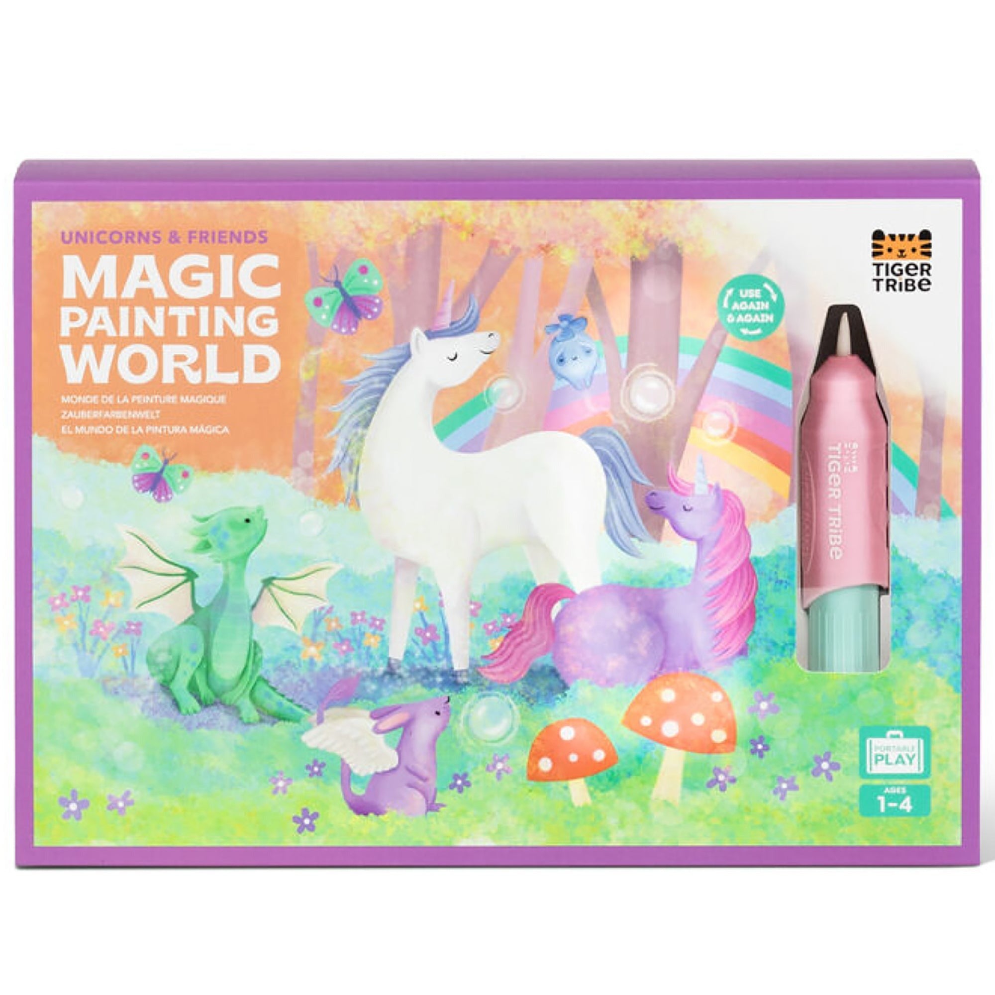 Tiger Tribe Magic Water Painting World Unicorn 4 Reusable Cards With Mess-Free Reveal