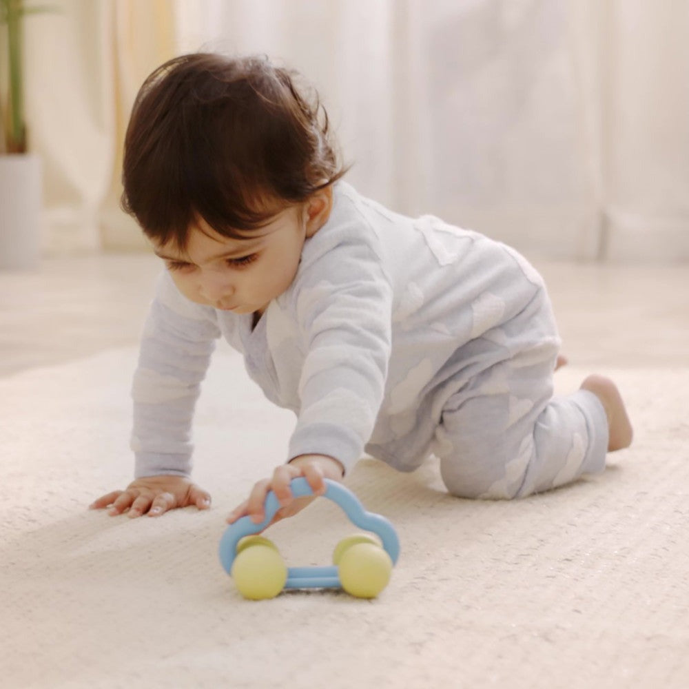 Hape Eco-Friendly Rattle & Roll Toy Car – Blue & Yellow